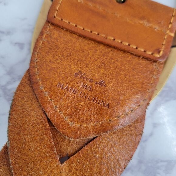 Miss Me Braided Woven Orangey Tan Leather Belt with Large Gold Toned Oval Buckle main image 2